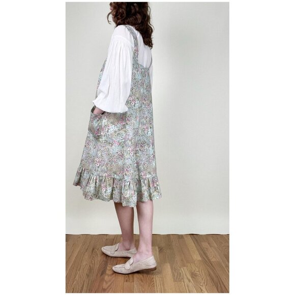 Vintage Handmade Floral Garden Girl Pinafore Midi Dress Grandmacore Cottagecore - Picture 4 of 8